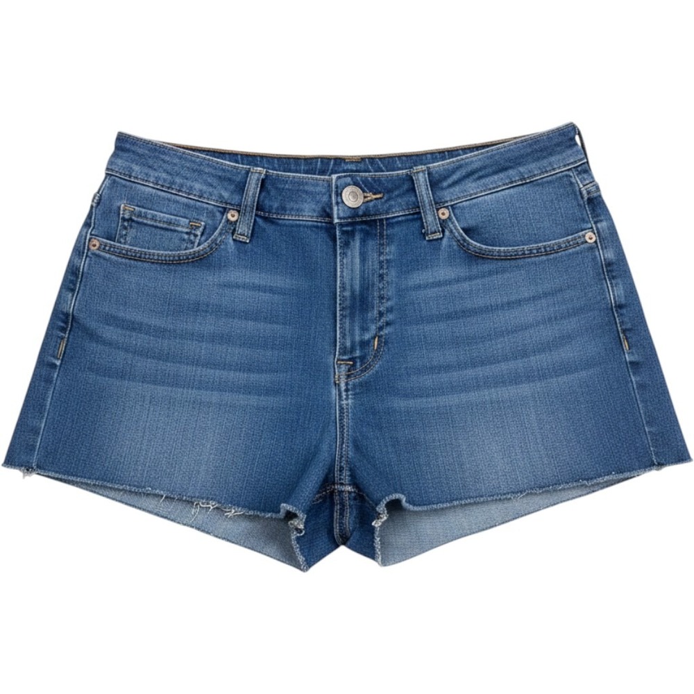 True Religion Womens Medium Wash Raw Hem Denim Cutoff Shorts Horseshoe Logo